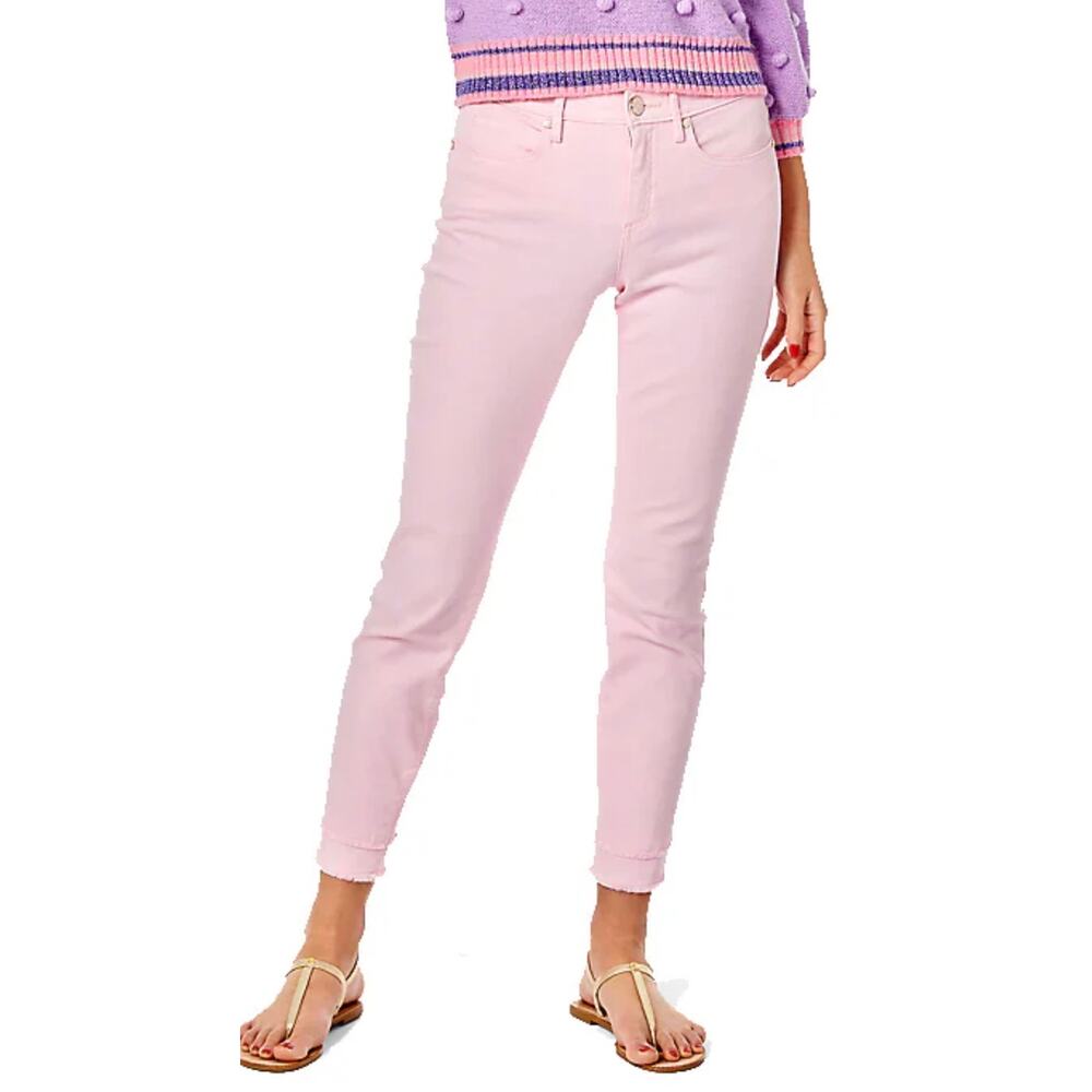 Lilly Pulitzer Ocean High Rise Skinny Jeans Size 10 Calla Lilly Pink Gold Logo
